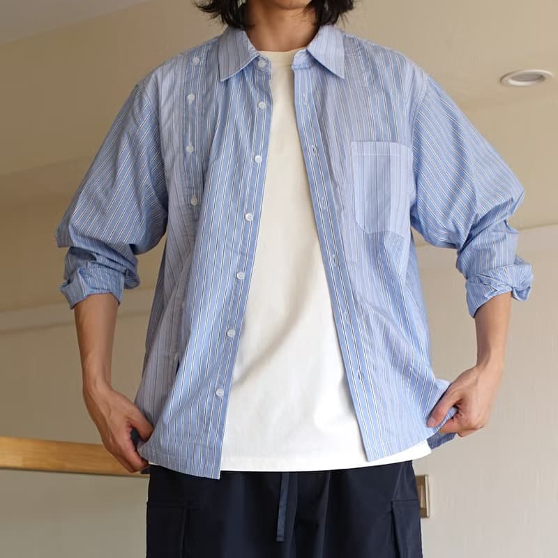 解構拼接條紋中性襯衫 / 寬版 / 情侶 / 拼接 / 禮物
