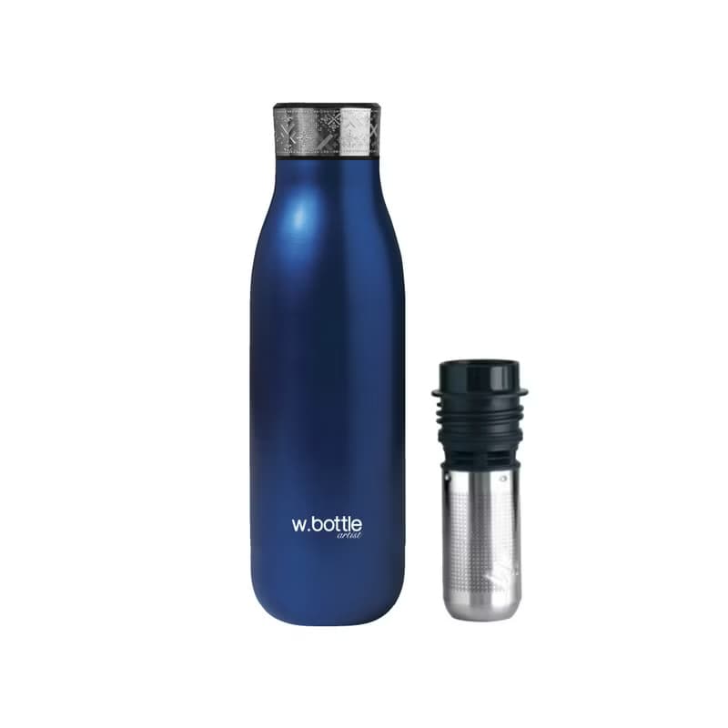 01LIV不銹鋼雙層保溫杯 500ml節日系列藍色 真空保溫瓶泡茶杯茶濾