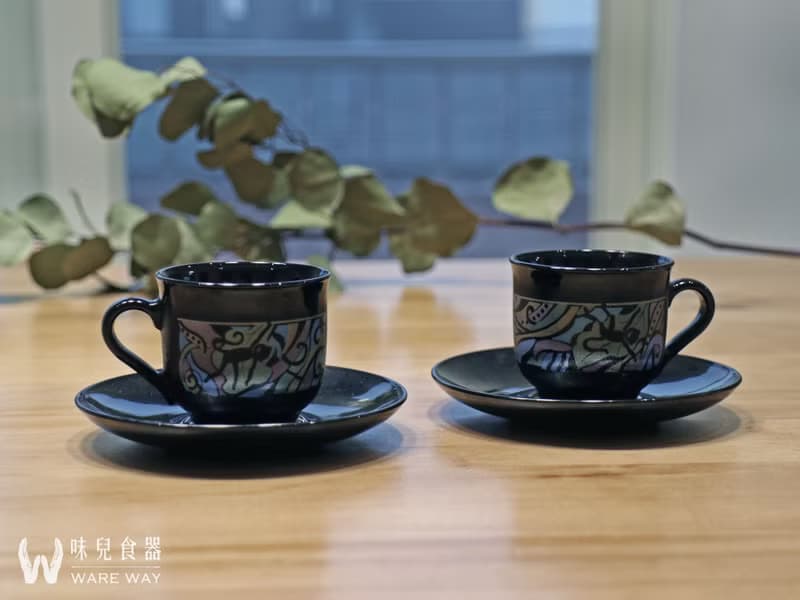 早期濃縮咖啡杯盤組－黑夜的猴子叢林 (餐具/舊貨/老物/玻璃)