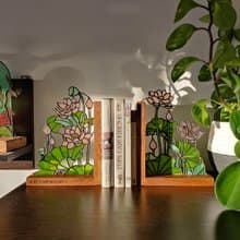 Stained glass bookends with flowers, Flower home decor