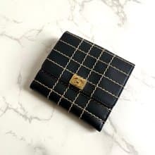 稀有中古二手Chanel黑色外縫線金扣皮革短夾銀包錢包中古包古董包