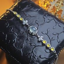 財富滿盈|冰玻瑩光無燒黃翡•淡藍翡|緬甸A貨翡翠純銀手鏈