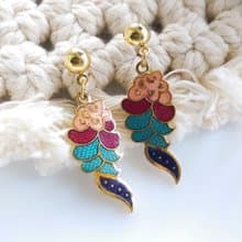 Vintage Jewelry 西洋古董飾品 景泰藍  彩花瓣 針式耳環