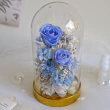 天空藍玻璃花盅-永生玫瑰花 情人節禮物 教師節