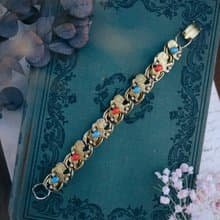 Florenza 雄獅藍橘與珍珠復興風格手鍊—美國古董首飾 Vintage