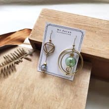 玻璃泡泡_黃銅耳環_大人星球_灰與綠(可改夾)