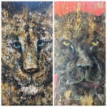 Pumas family dyptich,original acrylic painting on stretched canvas