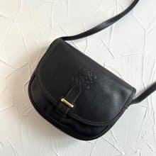 絕版古董包 Loewe黑金色馬鞍側背包 斜背包 皮革包 單肩包 中古包