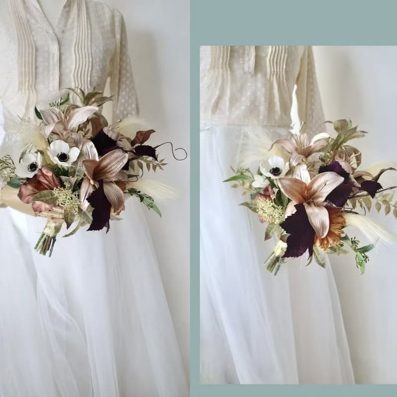 婚禮花束胸花人造花海葵別緻華麗百合人造花花束秋冬婚禮海外婚禮