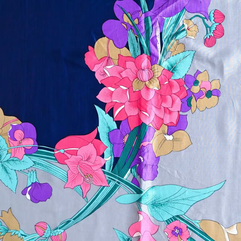 【蛋植物古著】晝夜花束印花古著絲巾