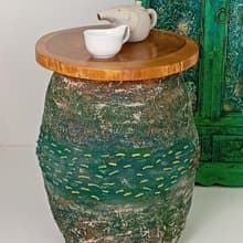 Coffee table, original painted table Wave with fishes