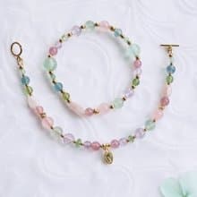 莓果氣泡水─透明水彩 | 粉晶、螢石、紫水晶 天然石手鍊 14k包金