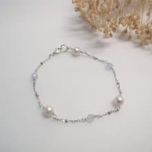 【手鍊】925 純銀 珍珠手鍊 天然石 藍紋瑪瑙