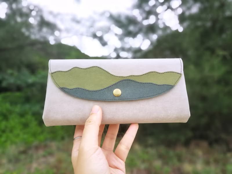 *三色山形* 水洗牛皮紙 風琴錢包/ 可斜背