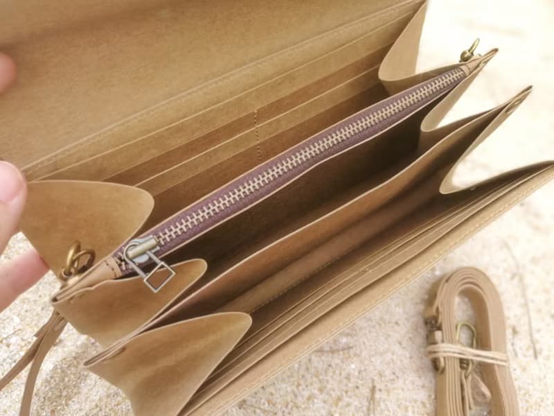 *三色山形* 水洗牛皮紙 風琴錢包/ 可斜背