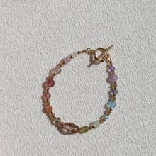 晴天娃娃。不規則黑金超七 草莓晶 星光粉晶 14K包金 水晶手鍊