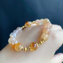 櫻花瑪瑙 黃膠花 招財貴人 天然石 設計款 手鍊 禮物 生日