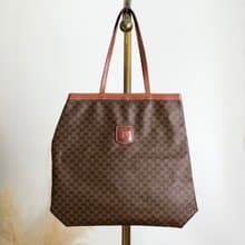 【 日本直送　名牌中古包 】CELINE セリーヌ マカダム トートバッグ ブラウン ブラゾン型押し PVCレザー vintage ヴィンテージ 5ivy2t