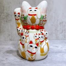 【貓陣招福】日本清水燒招財貓 | 仫繪 白地 貓陣