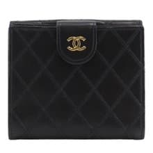 【日本直送】シャネル CHANEL ビコローレ 二つ折り財布 Wホックココマーク ヴィンテージ ラムスキン 黒 レディース【中古】