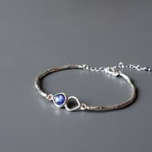 雙愛心泰國藍寶半硬式手鍊-手作