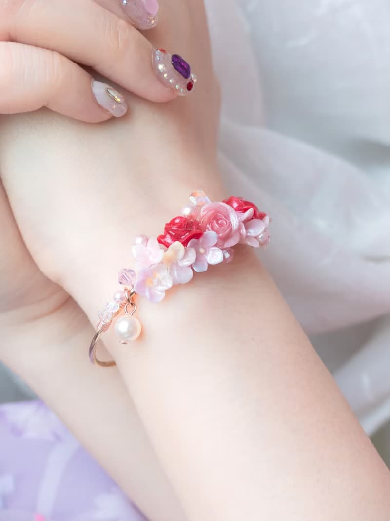 情人節套裝 : 鍍14K金愛心925純銀耳釘 及 玫瑰鍍玫瑰金花束手鐲