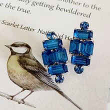 vintage jewelry 璀璨顯色藍色萊茵 夾式耳環