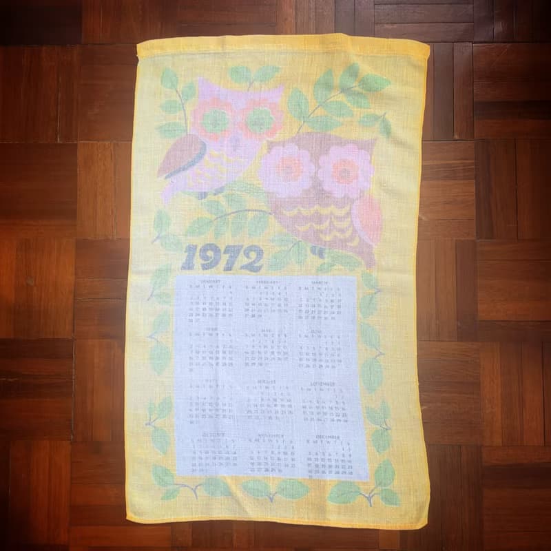 1972 美國早期布面月曆 貓頭鷹