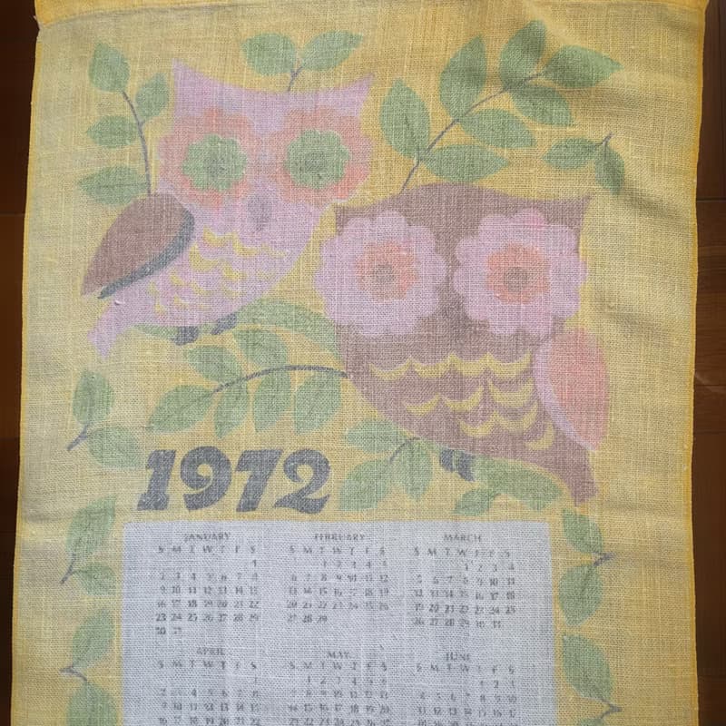 1972 美國早期布面月曆 貓頭鷹