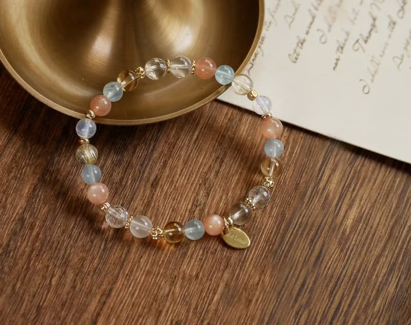 獨角獸 黃水晶海藍寶鈦晶橙月光石手鍊 - 輕鬆快樂