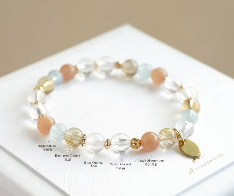 獨角獸 黃水晶海藍寶鈦晶橙月光石手鍊 - 輕鬆快樂