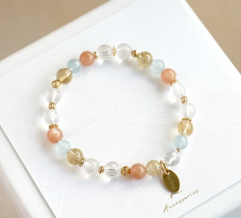 獨角獸 黃水晶海藍寶鈦晶橙月光石手鍊 - 輕鬆快樂