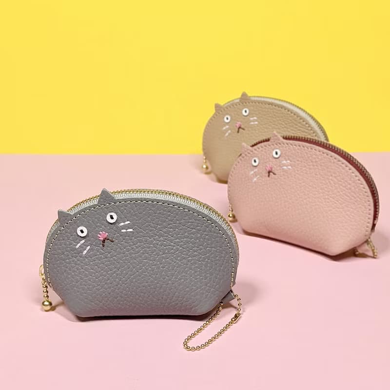 ちっこいサイズのねこポーチ　グレー