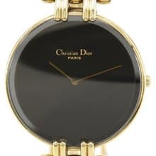 【日本直送】クリスチャンディオール Dior バキラ 腕時計 47 154-2 金メッキ クオーツ アナログ表示 黒文字盤 メンズ【中古】