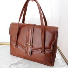 法國復古啡色真皮手提袋