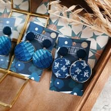 刺繡耳環 | 耳夾 / 耳釘 - 藍染 | Littdlework