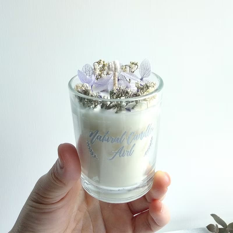 乾燥花晶石玻璃小杯蠟燭 | 螢石 淡紫色 | 天然大豆香氛蠟燭