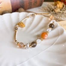 果熟 橙月光 茶晶 紅兔毛 月光石設計款天然石水晶彈性手鍊手環