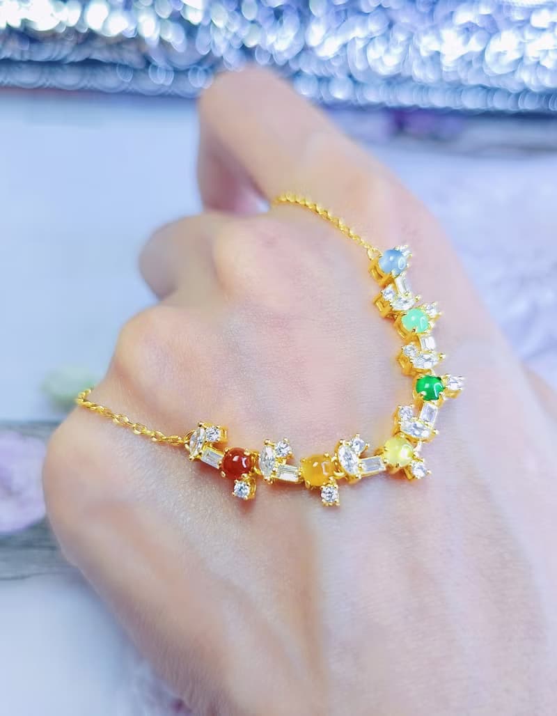 轉運|夢幻多寶彩虹|緬甸翡翠冰玻多寶蛋面3.5mm純銀鍍18k黃項鍊