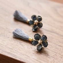 【維多利亞藍】 HOLA。水晶花天然珍珠 耳環