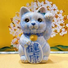 【藤晴安福】日本清水燒招財貓 | 花結晶 銀藤 - 健康 左