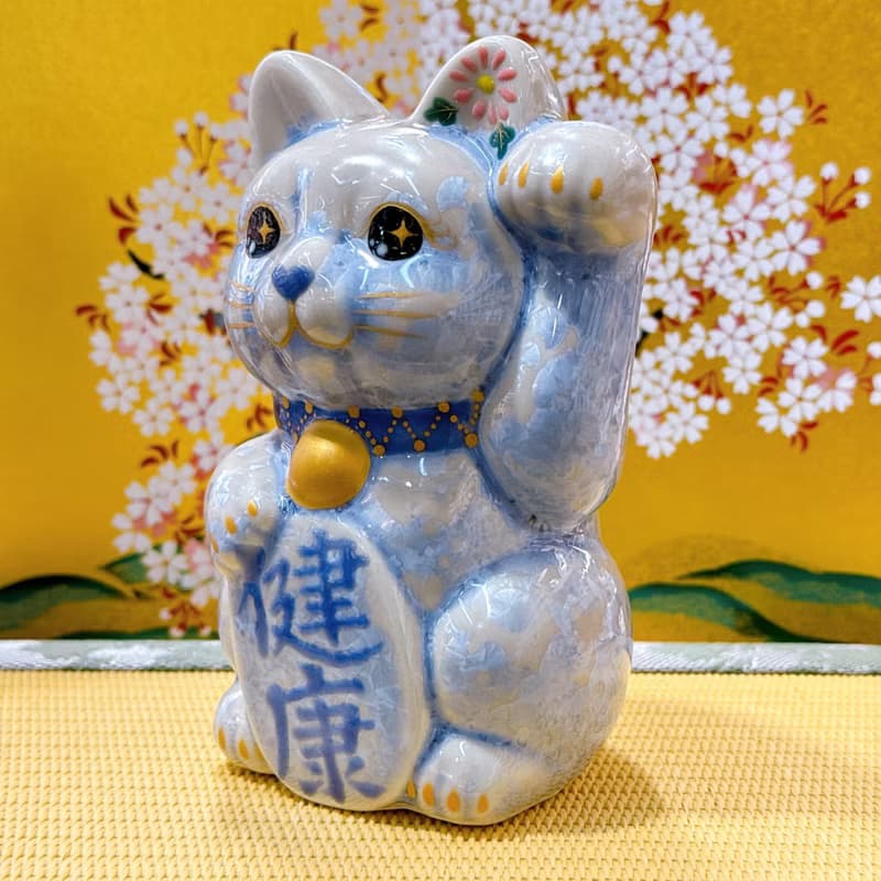 【藤晴安福】日本清水燒招財貓 | 花結晶 銀藤 - 健康 左