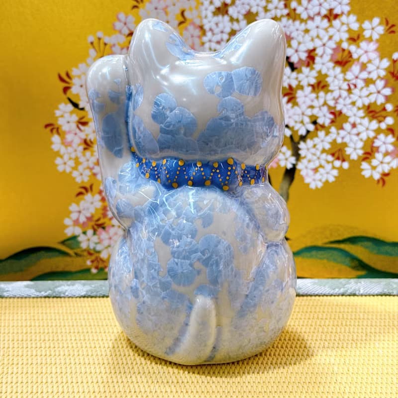 【藤晴安福】日本清水燒招財貓 | 花結晶 銀藤 - 健康 左