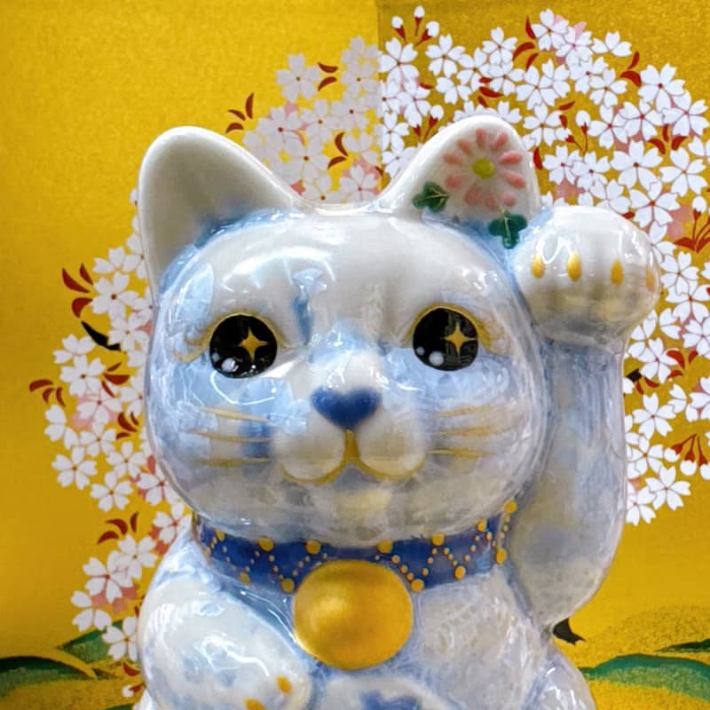 【藤晴安福】日本清水燒招財貓 | 花結晶 銀藤 - 健康 左