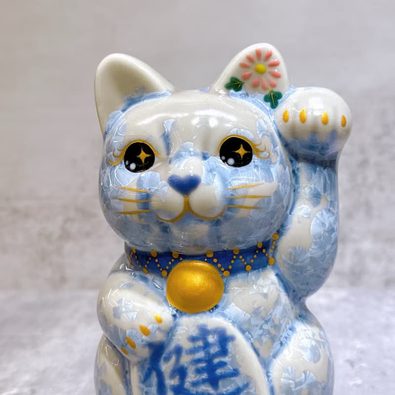 【藤晴安福】日本清水燒招財貓 | 花結晶 銀藤 - 健康 左