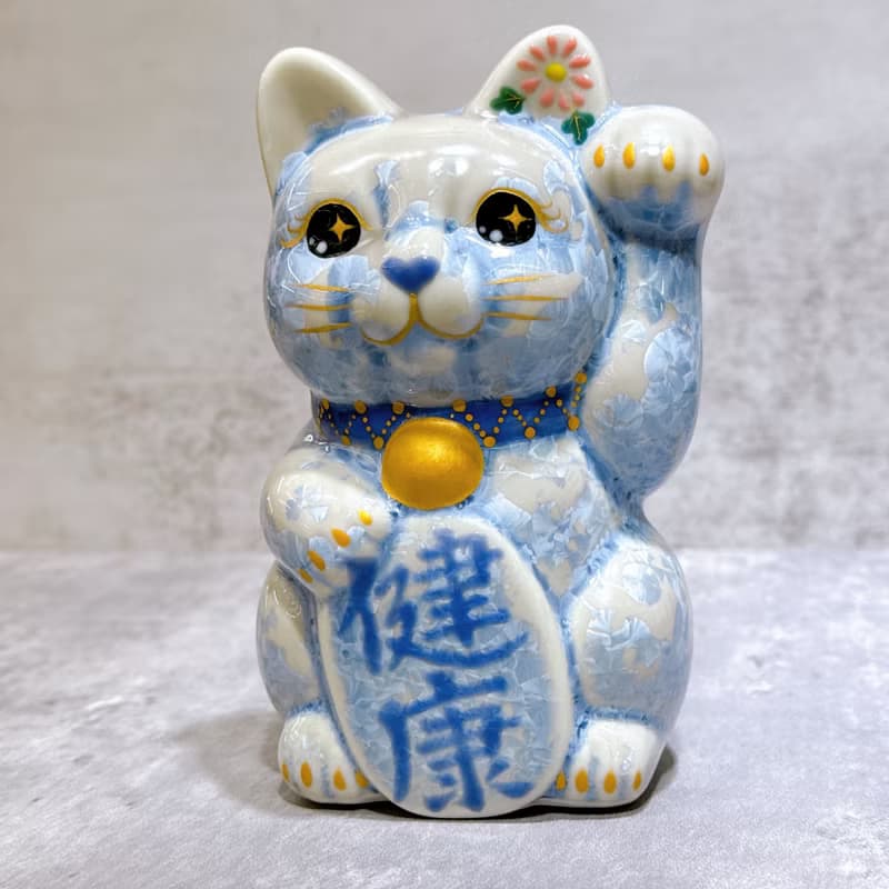 【藤晴安福】日本清水燒招財貓 | 花結晶 銀藤 - 健康 左