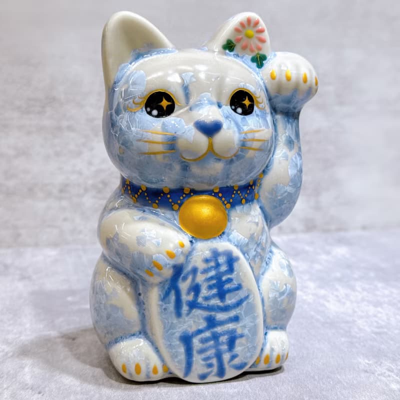 【藤晴安福】日本清水燒招財貓 | 花結晶 銀藤 - 健康 左