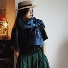 藍色系 薄苧麻 蠟染花朵藍染苧麻 春夏拼布披肩 百搭圍巾