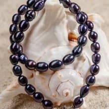 天然黑色米型珍珠項鍊 6–7mm 銀色延長鍊 簡約時尚 情人節禮物