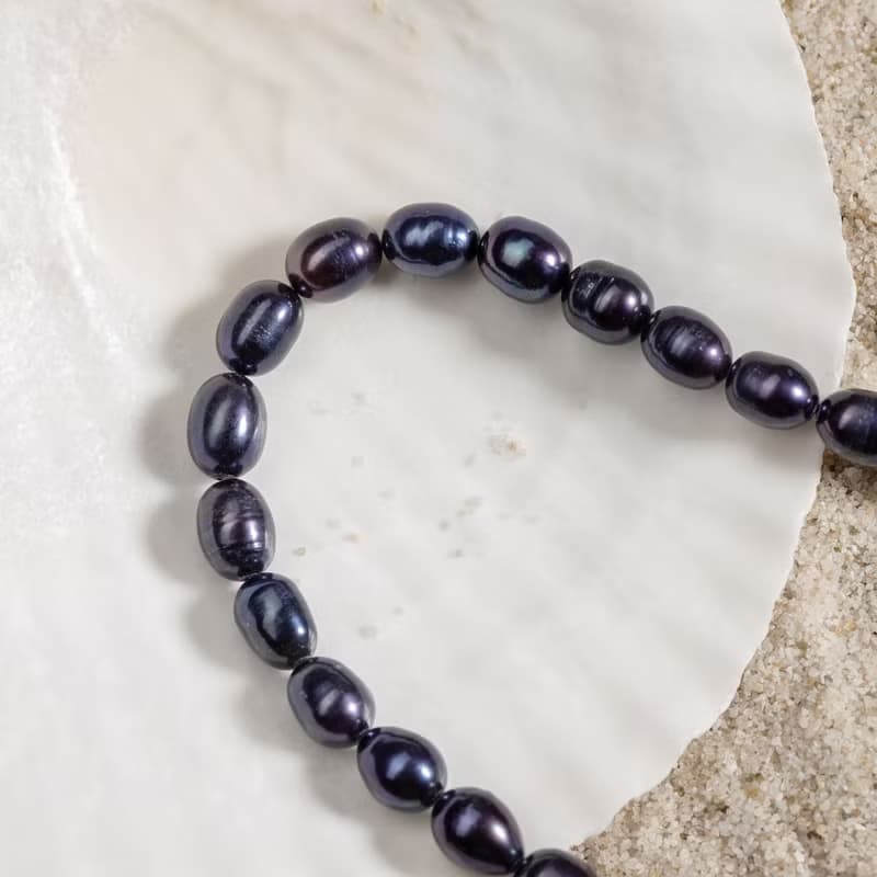 天然黑色米型珍珠項鍊 6–7mm 銀色延長鍊 簡約時尚 情人節禮物